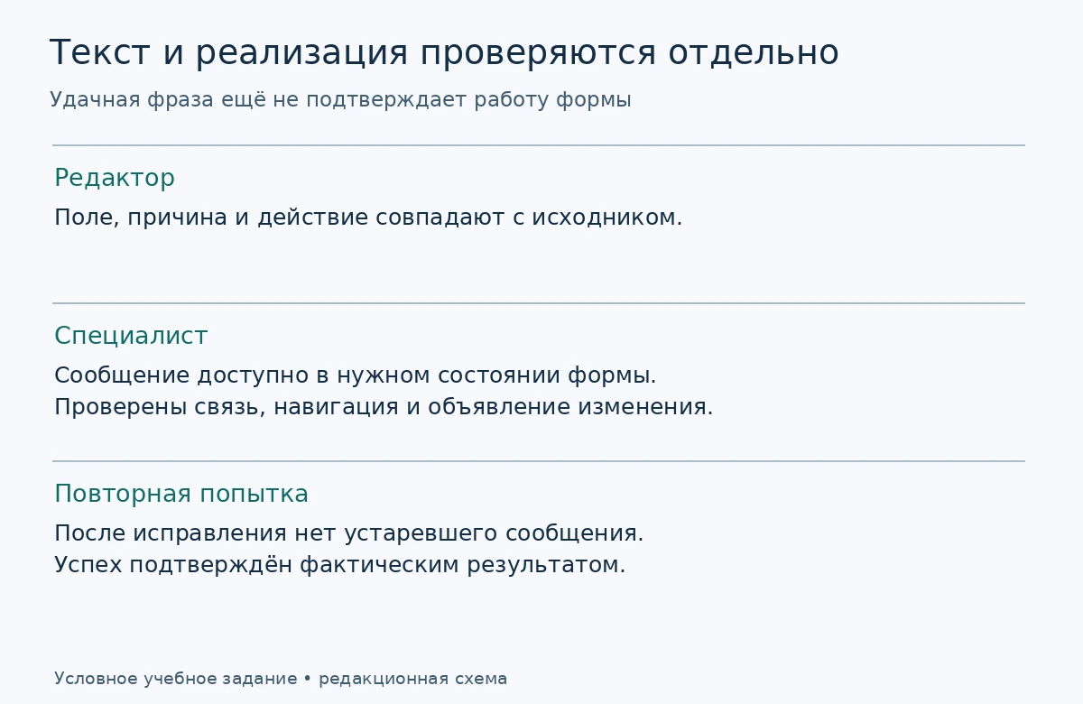 Редакторская сверка текста, техническая проверка сообщения и повторная попытка