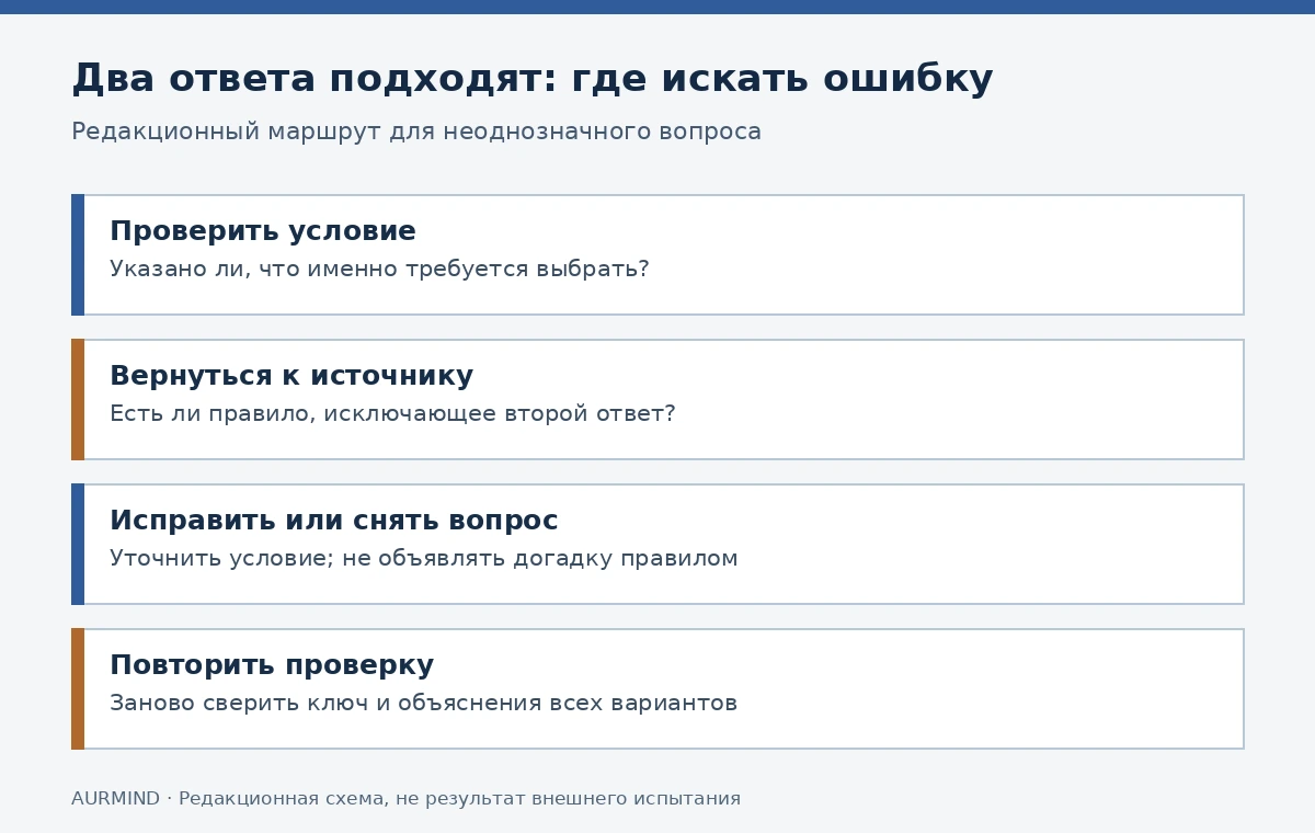 Два ответа подходят: проверить условие, вернуться к источнику, исправить или снять вопрос, повторить сверку