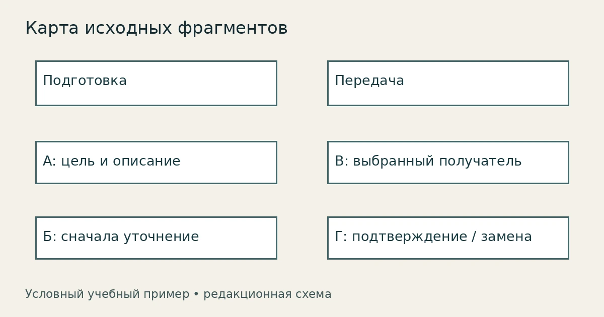 Смысловые фрагменты А и Б объединены подготовкой, В и Г — передачей
